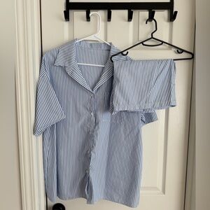 Blue and White Striped Maternity Short Set